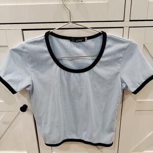 K-pop Style Sky Blue Women's Crop Top Tee